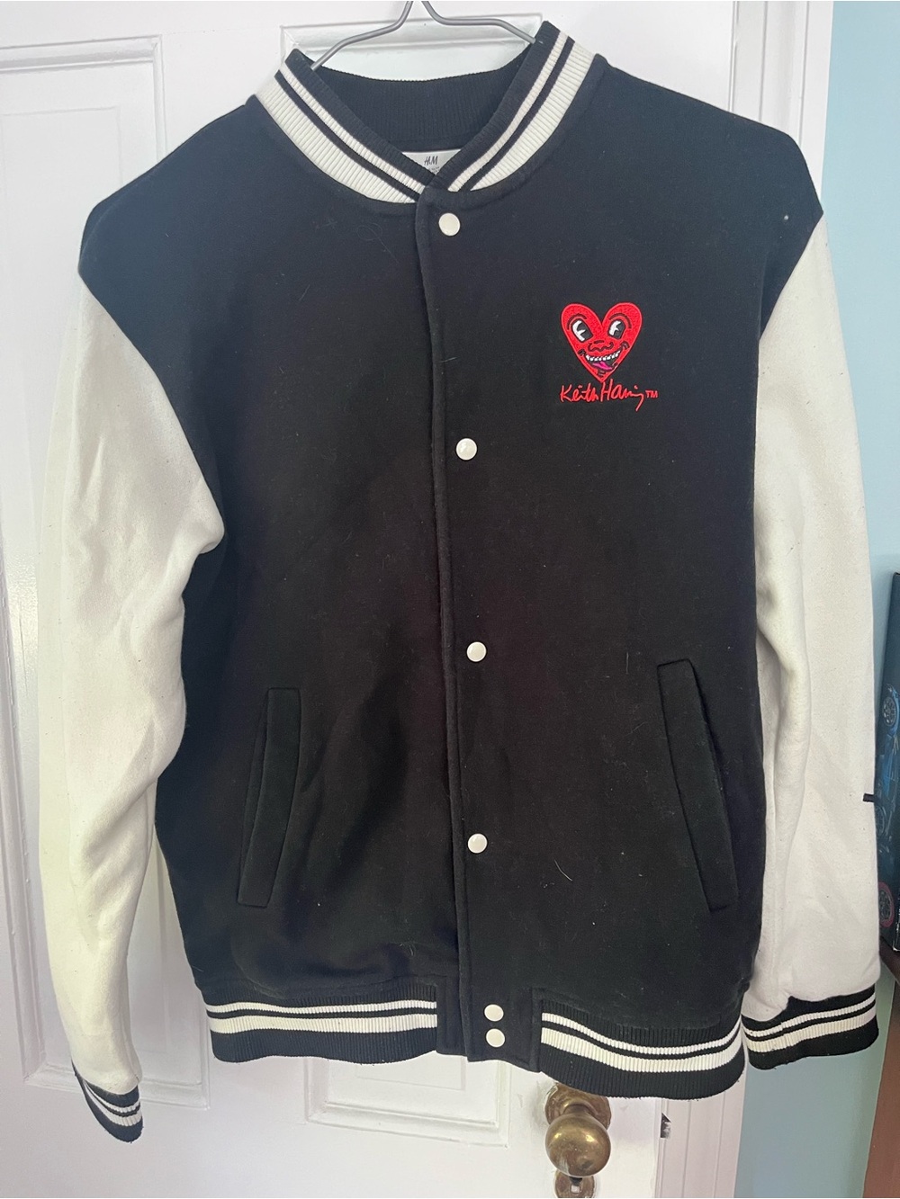 H&M Boy’s Black & White Keith Haring Varsity Jacket